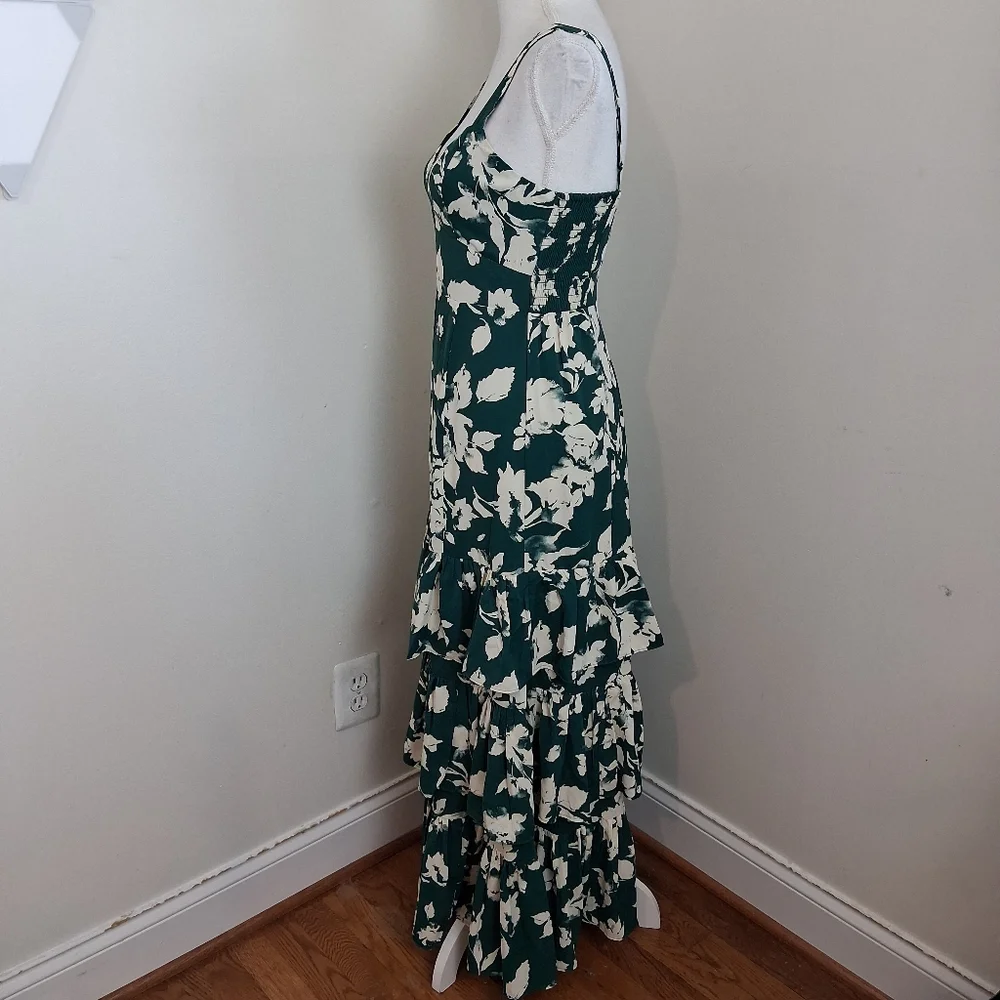 Abercrombie & Fitch Green and White Ruffled Maxi Dress Size Small - Picture 7 of 11